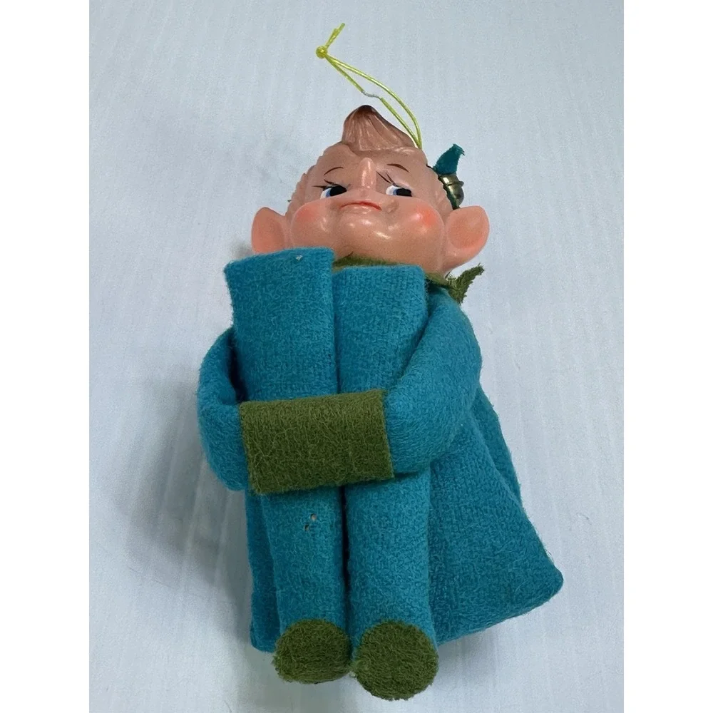 Vintage Knee Hugger Pixie Elf Christmas Ornament Shelf Sitter Made in Japan MCM